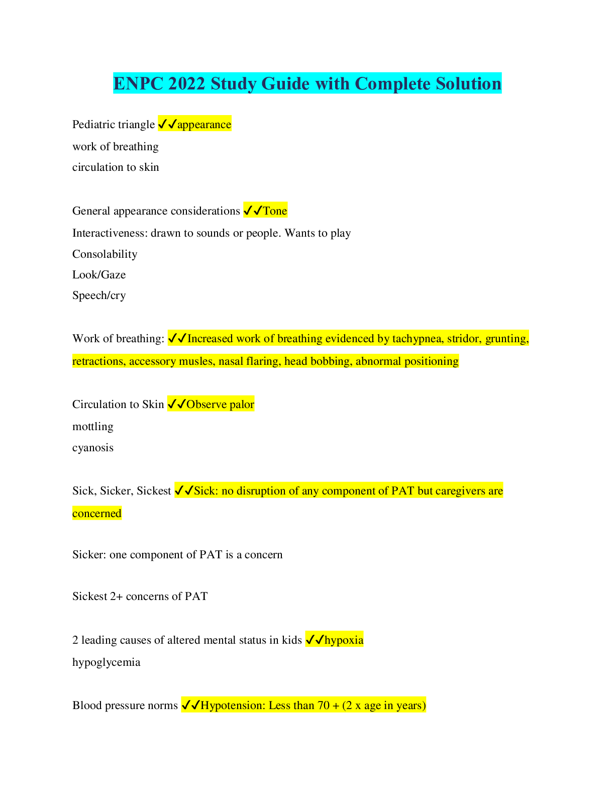Preview of ENPC 2022 Study Guide with Complete Solution